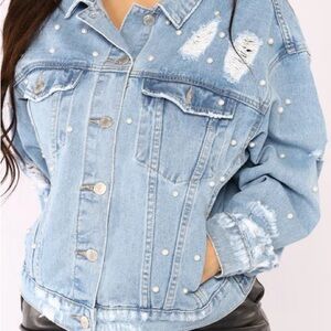 Embellished Pearls Denim Jacket